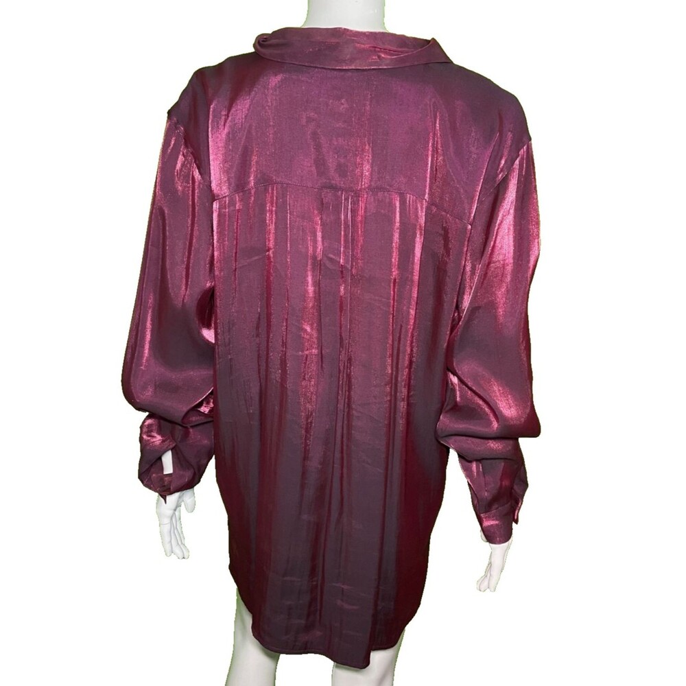 Bentley Vintage Large 18 Button Up Maroon Purple Burgundy Shiny Big Women's Top - Picture 6 of 9